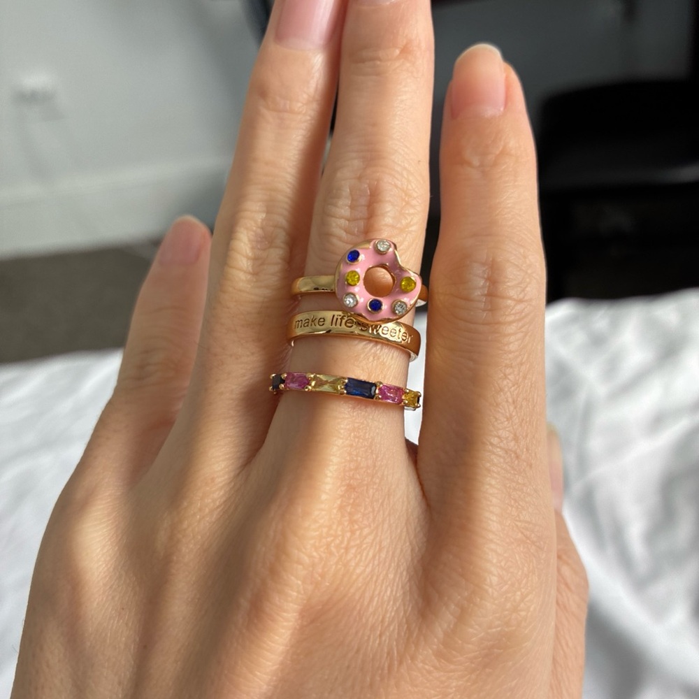 Kate Spade Coffee Break Donut 12-K Set of 3 Stackable Rings
